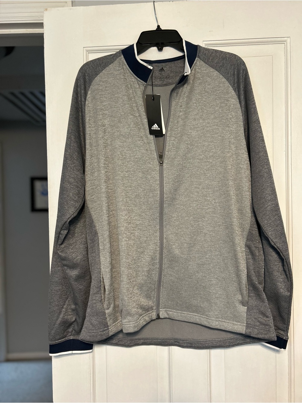 adidas Grey Full-Zip Golf Jacket with Navy Trim